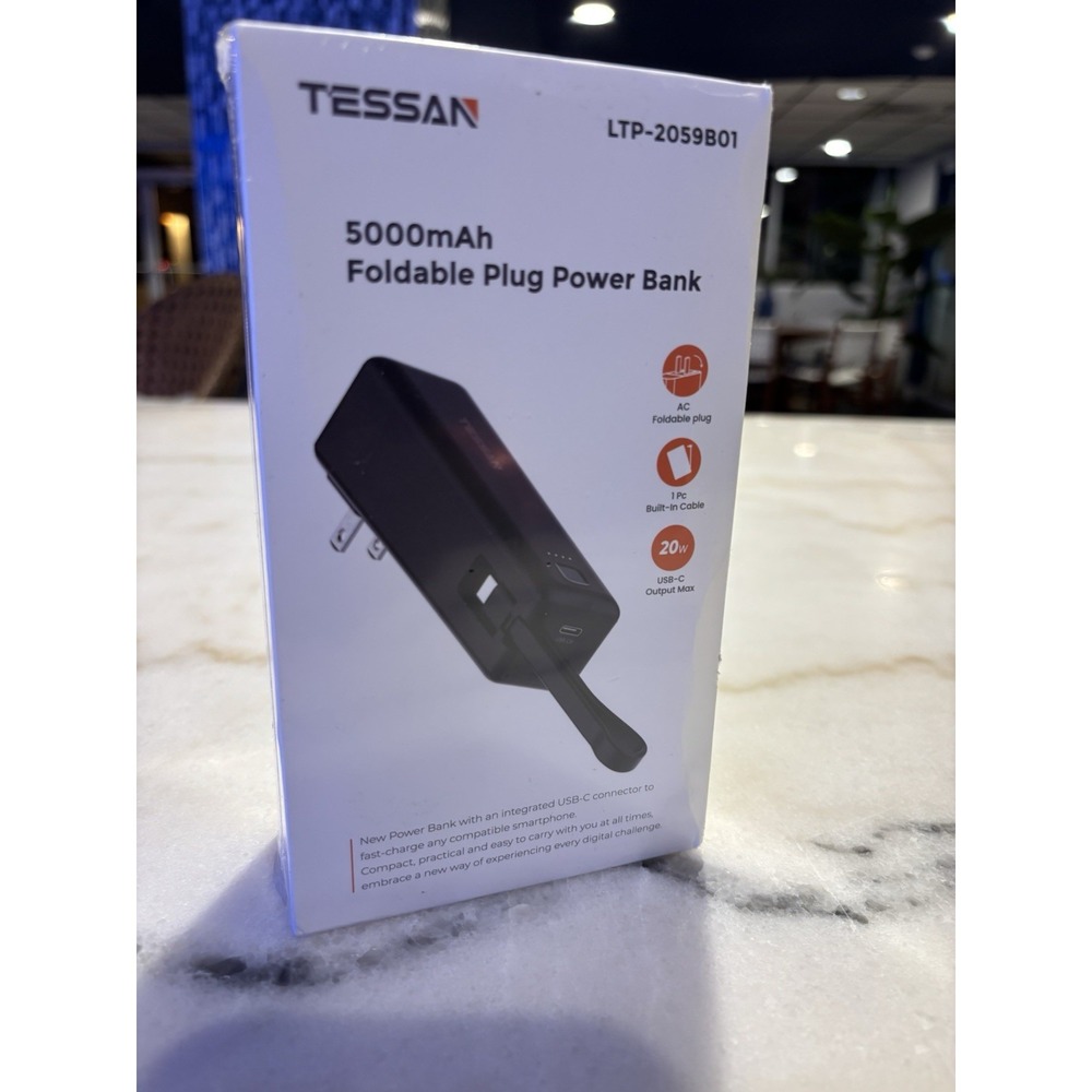 TESSAN Portable Charger Power Bank, 3 in 1 Battery Pack 20W Fast Black